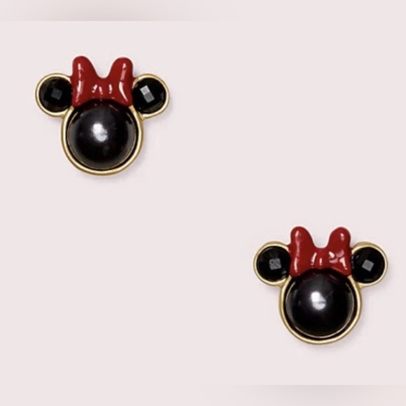 NEW Disney Minnie Mouse x Kate Spade Stud Earrings Black Gold Red Bow Jewelry - Picture 2 of 5
